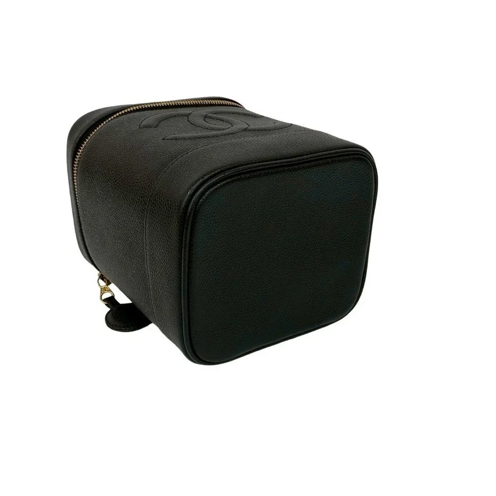 CHANEL Black Caviar Leather Logo Vanity Bag